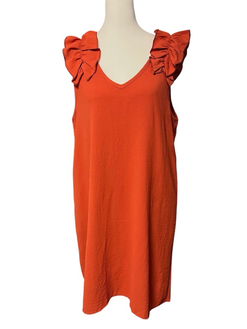 Entro Boutique Vneck Ruffle Sleeve Rust Dress Size Large NWT